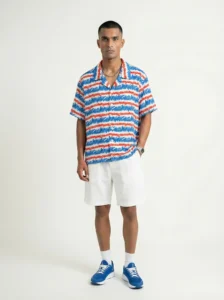 Wavy Script Monogram Short Sleeve Shawl Collar Shirt / Set