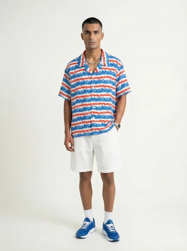 Wavy Script Monogram Short Sleeve Shawl Collar Shirt / Set