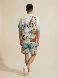 Casa Postcard Romance Short Sleeve Shawl Collar Shirt / Set