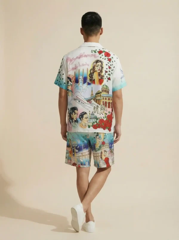 Casa Postcard Romance Short Sleeve Shawl Collar Shirt / Set 鈥?back
