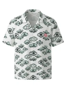 Mint Nature Tapestry Short Sleeve Shawl Collar Shirt / Set
