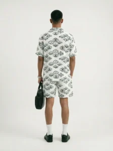 Mint Nature Tapestry Short Sleeve Shawl Collar Shirt / Set