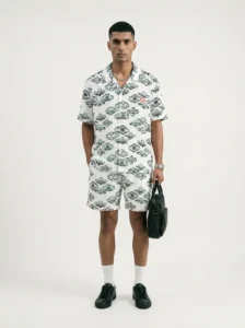 Mint Nature Tapestry Short Sleeve Shawl Collar Shirt / Set