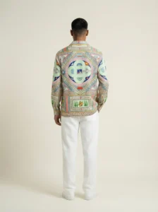 Mint Swan Geometric Mosaic Long Sleeve Shawl Collar Shirt / Set