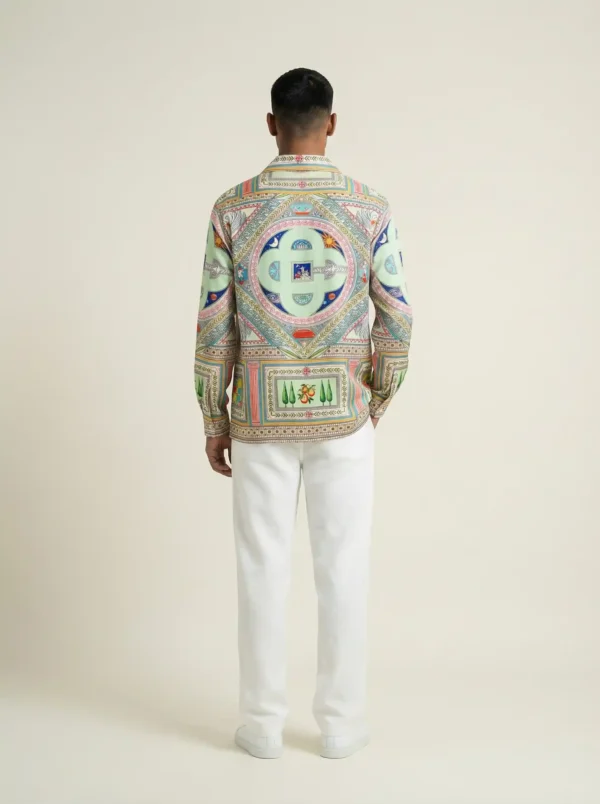 Mint Swan Geometric Mosaic Long Sleeve Shawl Collar Shirt / Set 鈥?back