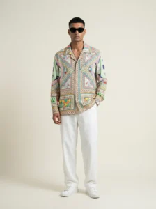 Mint Swan Geometric Mosaic Long Sleeve Shawl Collar Shirt / Set