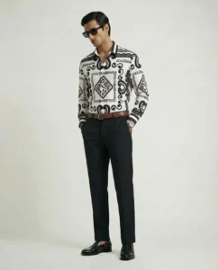 Monochrome Bandana Monogram Long Sleeve Pointed Lapel Shirt / Set