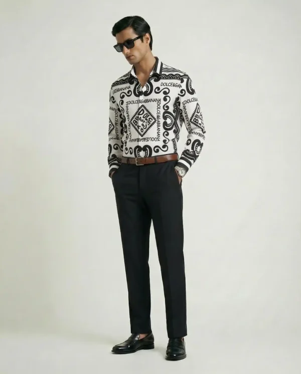 Monochrome Bandana Monogram Long Sleeve Pointed Lapel Shirt / Set
