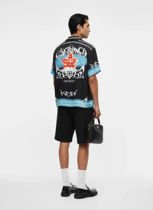 Orchid Cyber-Chrome Short Sleeve Shawl Collar Shirt / Set 鈥?back