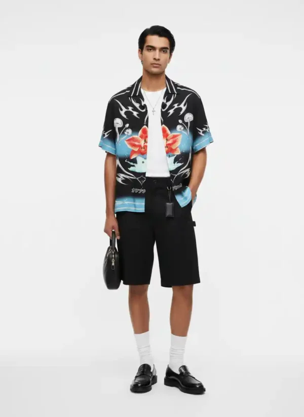 Orchid Cyber-Chrome Short Sleeve Shawl Collar Shirt / Set