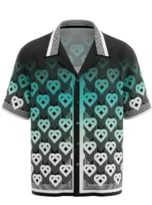 Teal Heart Gradient Short Sleeve Shawl Collar Shirt / Set