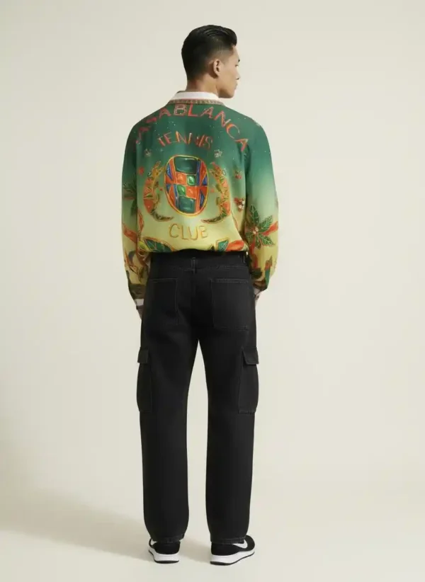 Tropical Iguana Jungle Long Sleeve Shawl Collar Shirt / Set 鈥?back