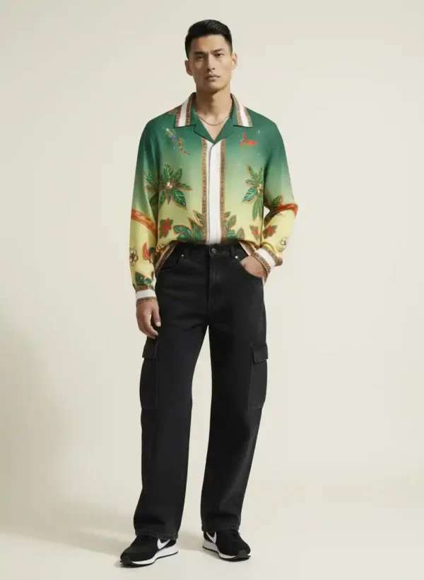 Tropical Iguana Jungle Long Sleeve Shawl Collar Shirt / Set
