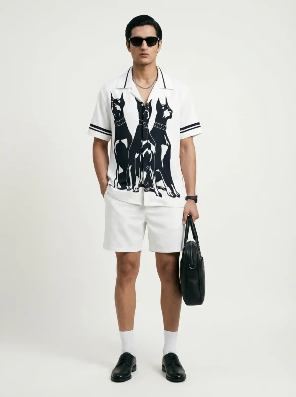 Doberman Guard Trio Short Sleeve Shawl Collar Shirt / Set