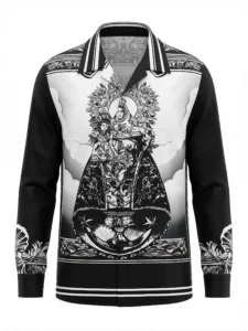 Madonna Devotional Iconography Long Sleeve Shawl Collar Shirt / Set