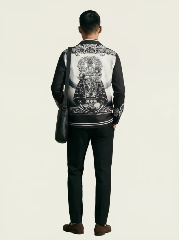 Madonna Devotional Iconography Long Sleeve Shawl Collar Shirt / Set 鈥?back