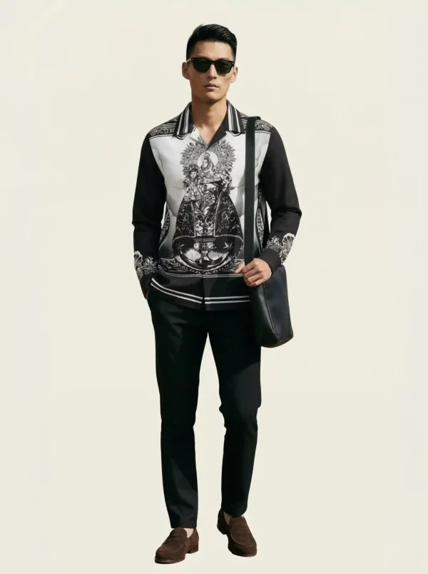 Madonna Devotional Iconography Long Sleeve Shawl Collar Shirt / Set