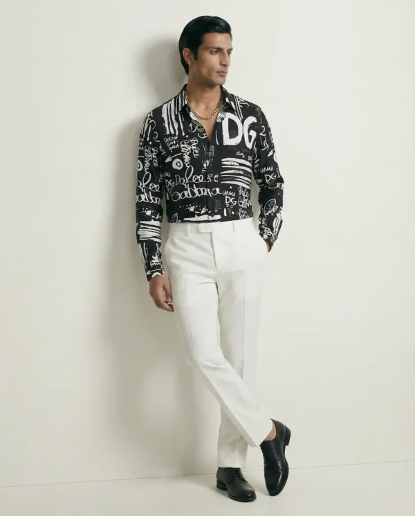 Midnight Graffiti Signature Long Sleeve Pointed Lapel Shirt / Set