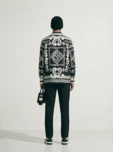 Monochrome Bandana Branding Long Sleeve Pointed Lapel Shirt / Set