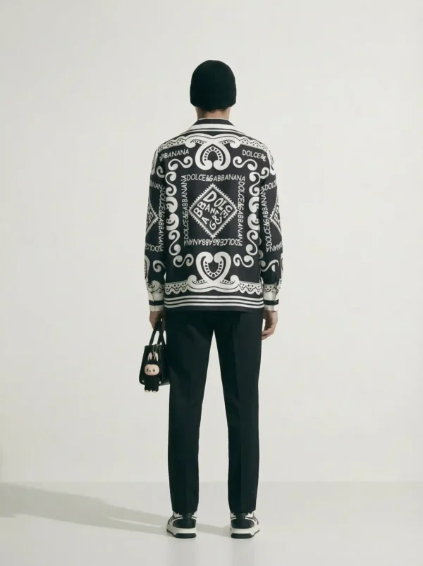 Monochrome Bandana Branding Long Sleeve Pointed Lapel Shirt / Set 鈥?back