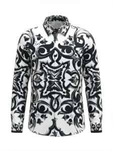 Noir Baroque Ink Long Sleeve Pointed Lapel Shirt / Set