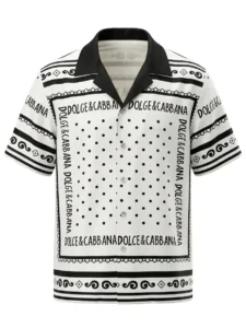 Polka Dot Logo Frame Short Sleeve Shawl Collar Shirt / Set