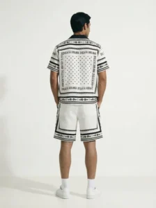 Polka Dot Logo Frame Short Sleeve Shawl Collar Shirt / Set