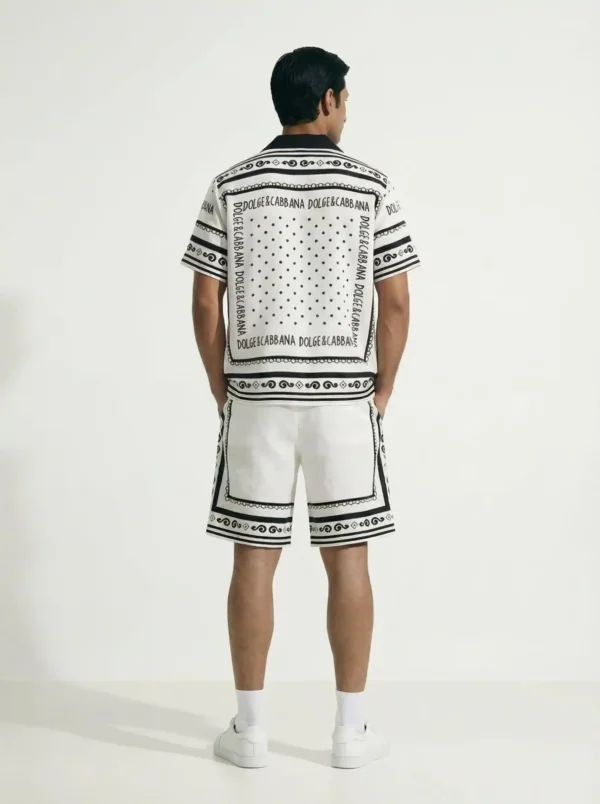 Polka Dot Logo Frame Short Sleeve Shawl Collar Shirt / Set 鈥?back