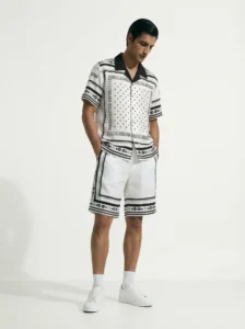 Polka Dot Logo Frame Short Sleeve Shawl Collar Shirt / Set