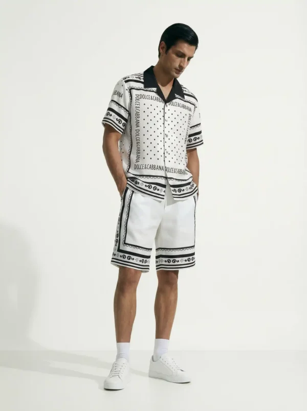 Polka Dot Logo Frame Short Sleeve Shawl Collar Shirt / Set