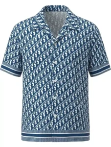 Azure Geometric Monogram Short Sleeve Shawl Collar Shirt / Set