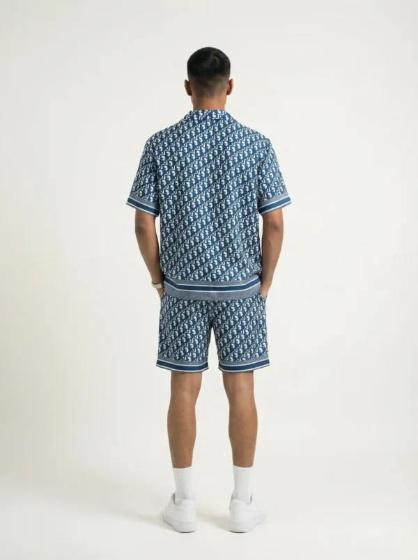 Azure Geometric Monogram Short Sleeve Shawl Collar Shirt / Set 鈥?back