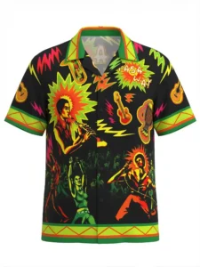 Jazz Night Neon Short Sleeve Shawl Collar Shirt / Set